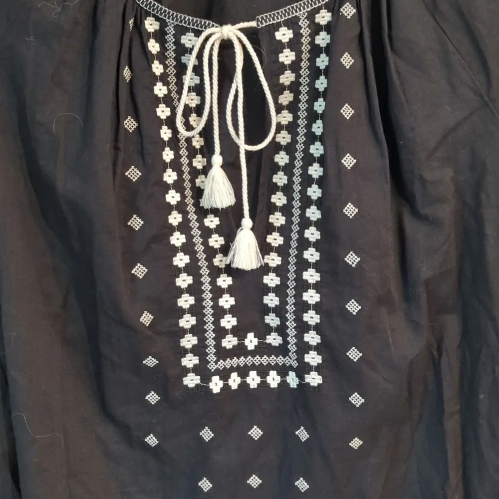 J.Crew Tunic Black White Embroidered Women's Swim cover Boho